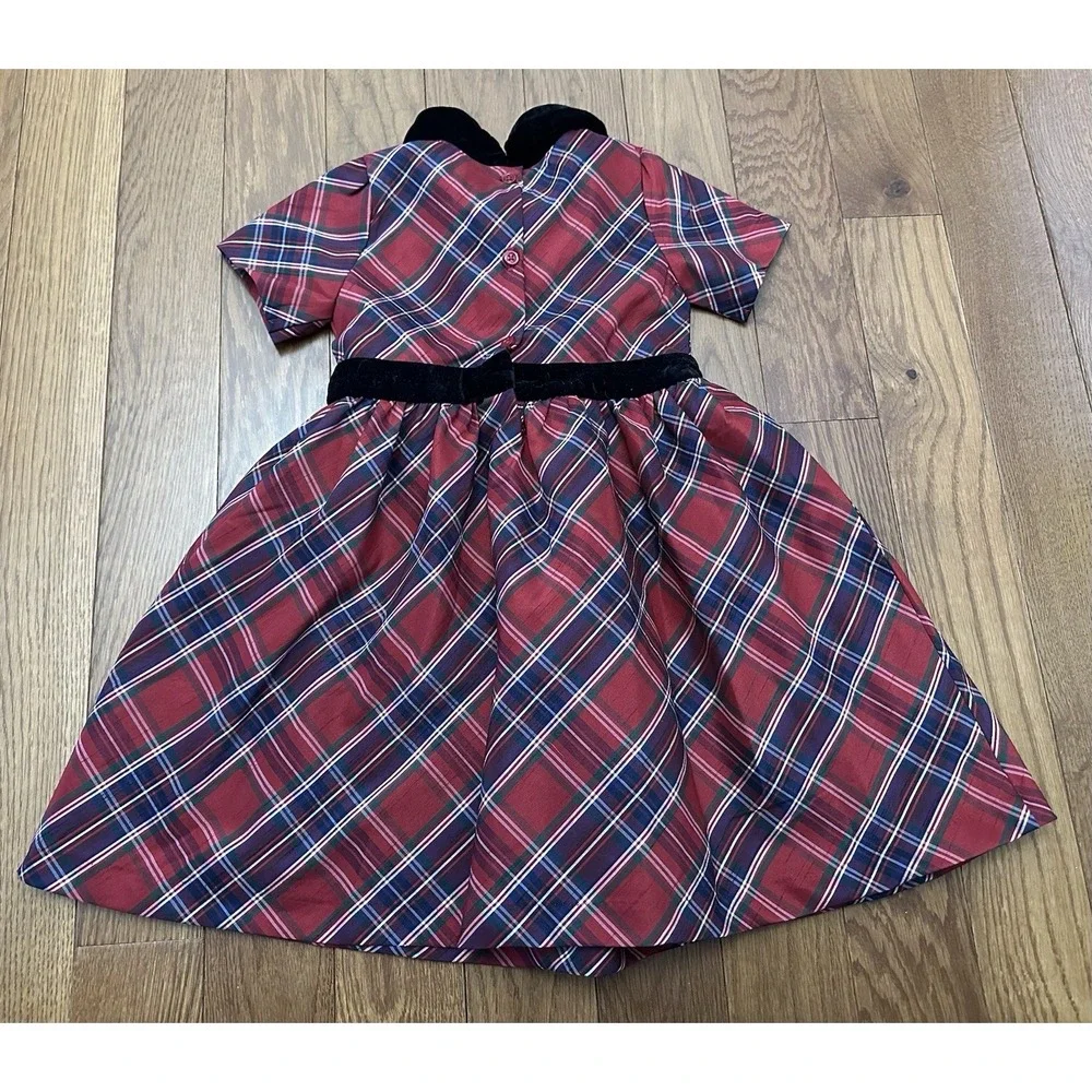 Gymboree Girls Size 5T‎ Christmas Holiday Dress Red Plaid Black Velvet Family